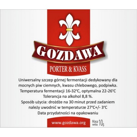 Drożdże piwowarskie Drożdże Gozdawa PORTER & KVASS kwas chlebowy podpiwek waga 10g